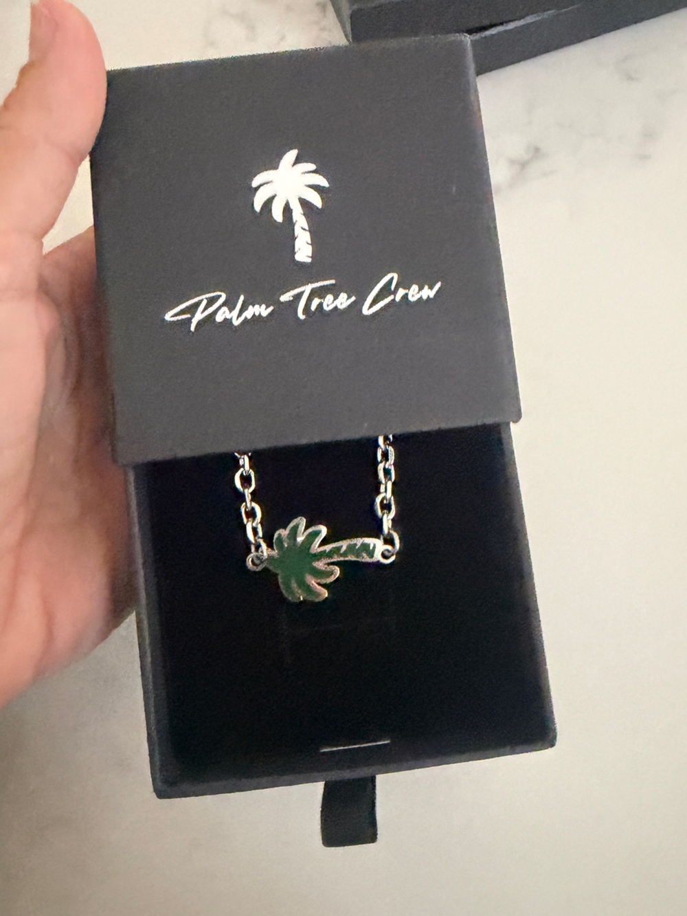 Green Palm Tree bracelet - Silver Chain